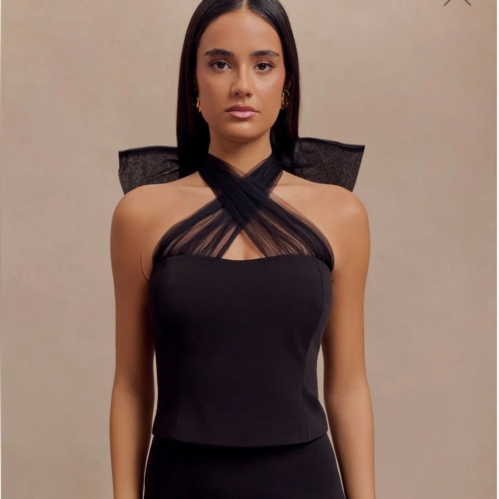 Meshki Black Halter Top with Bow Detail - Picture 3 of 5